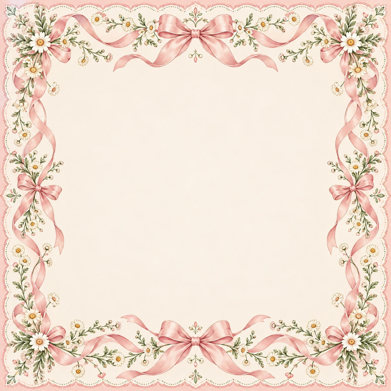 Blush bows, daisies and delicate scalloped borders